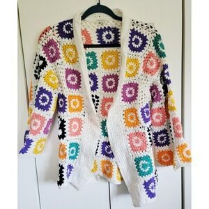 Earthbound Trading Co. S Crochet‎ Granny Square Open Cardigan Colorful S